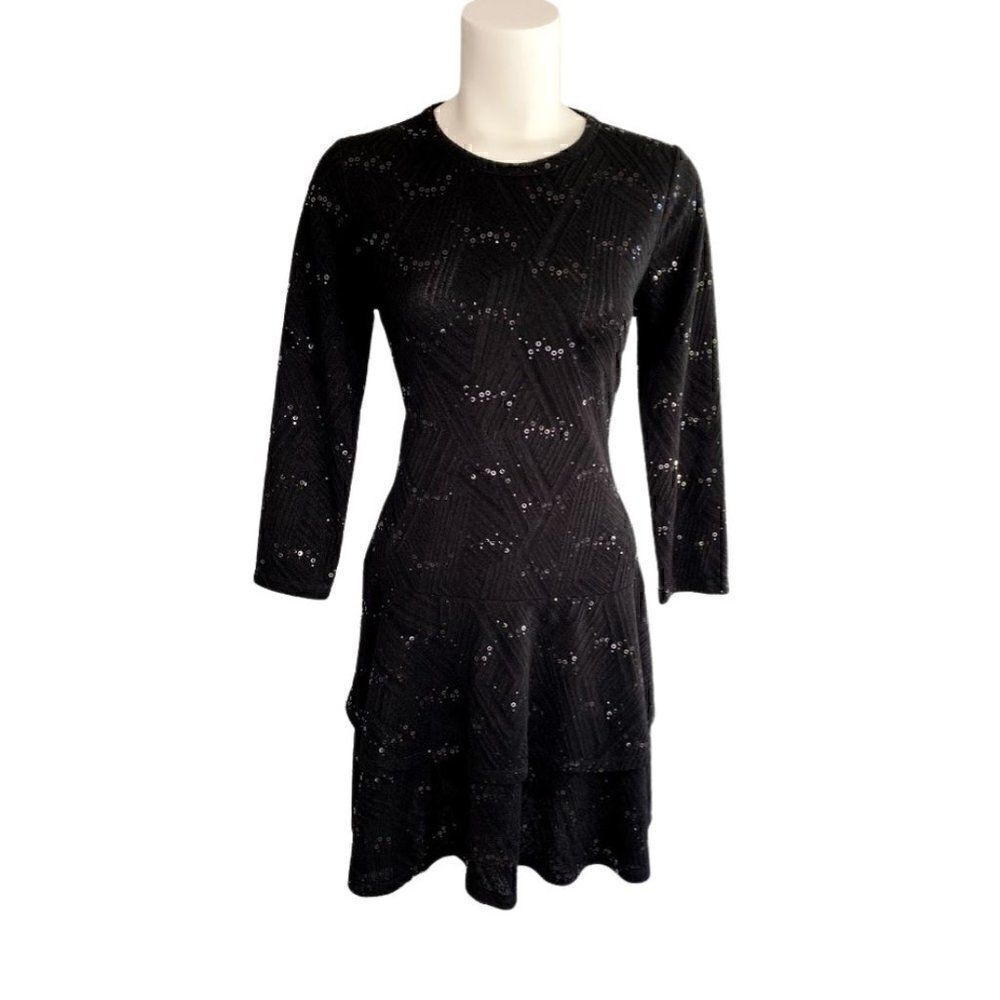 Michael Kors A-Line Dress Medium Black Sequins
